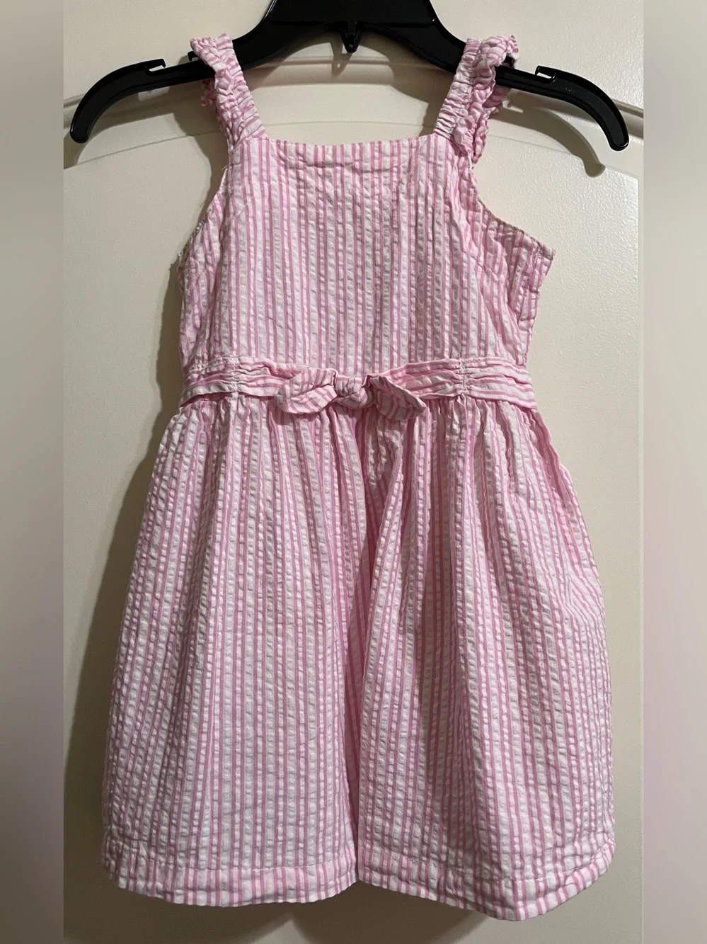 Little Lass Girls 4T White Pink Striped Sundress with Ruffle Elastic Straps